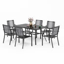 Phi Villa 7-Piece Patio Dining Set 6 Bullseye Pattern Chairs & Steel Rectangle Table