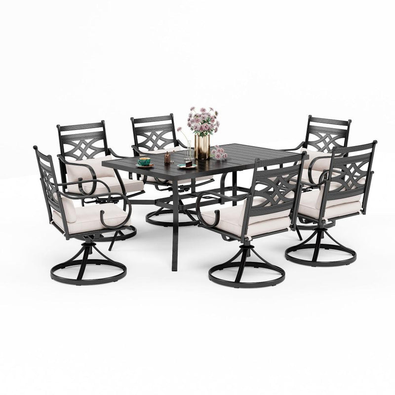 PHI VILLA 7-Piece Patio Dining Set 6 Swivel Chairs and Steel Rectangle Table