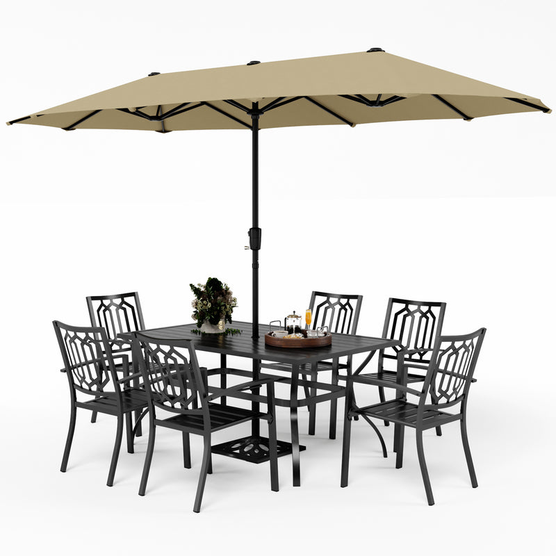 8-Piece Patio Dining Set with 13ft Umbrella & Fixed Stackable Chairs for Poolside, Garden PHI VILLA