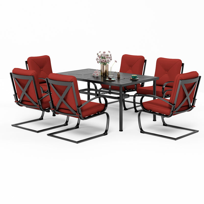 PHI VILLA 7-Piece Patio Dining Set With 6 C-Spring Chairs & Steel Rectangle Table