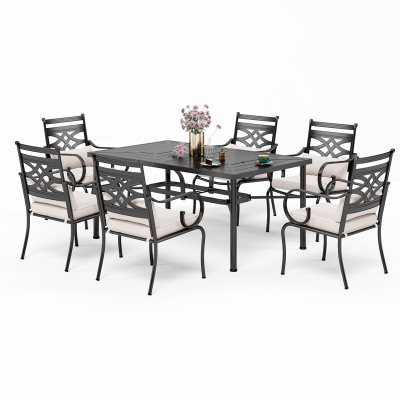 PHI VILLA 7-Piece Outdoor Dining Set 6 Fixed Chairs and Steel Rectangle Table