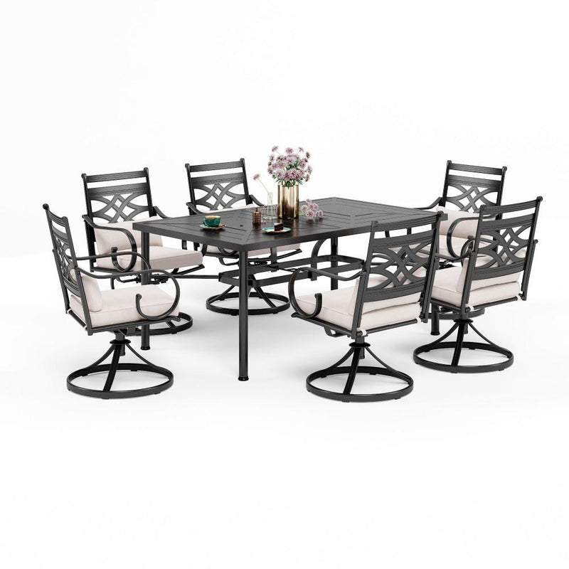 PHI VILLA 7-Piece Patio Dining Set 6 Swivel Chairs and Steel Rectangle Table