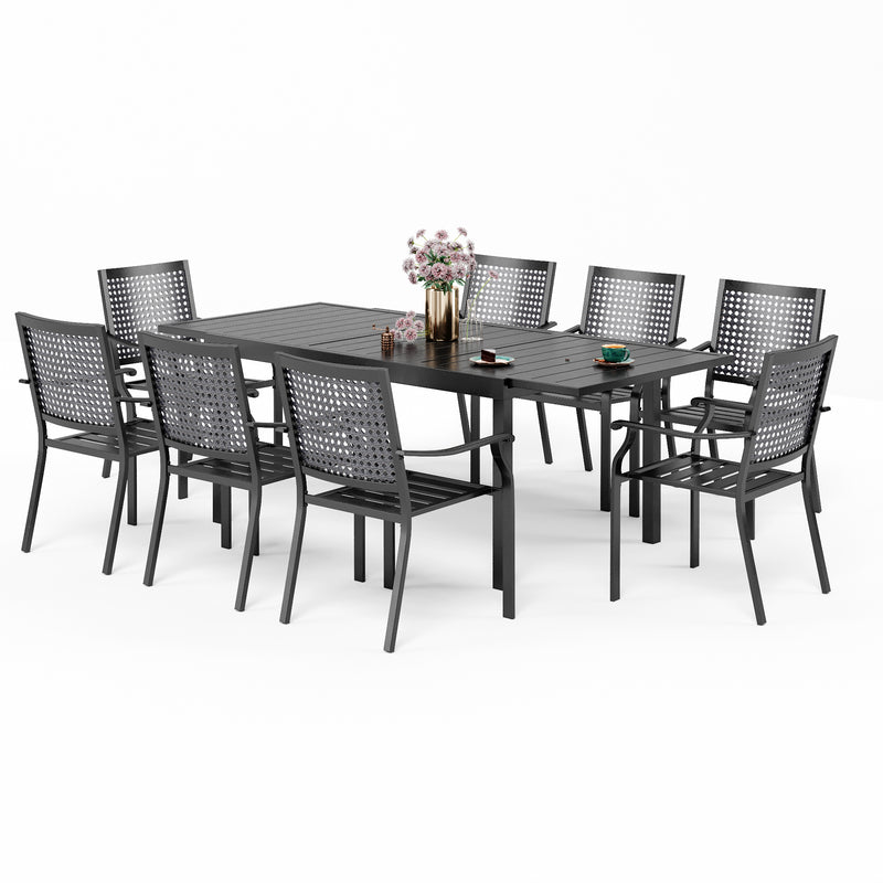 PHI VILLA 7-Piece/9-Piece Patio Dining Set with Adjustable Table & Steel Fixed/Swivel Chairs