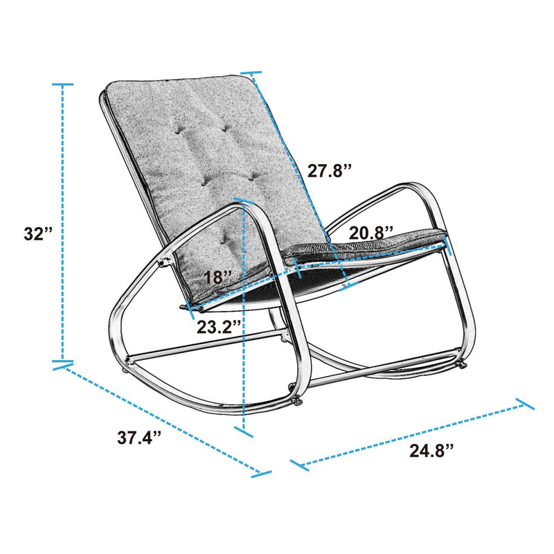 PHI VILLA Patio 1 Piece Rocking Chair Padded Steel Rocker Chair
