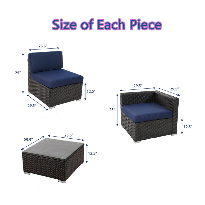PHI VILLA 7-Piece Outdoor Fire Pit Set Wicker Sectional Sofa & 50,000BTU Rectangle Fire Pit Table