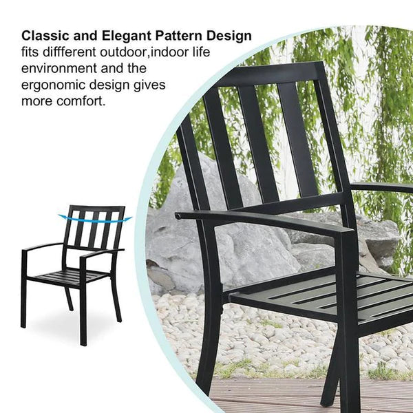 PHI VILLA 8-Piece Patio Dining Set with 13ft Umbrella & Metal Steel Table & Fixed Steckable Chairs