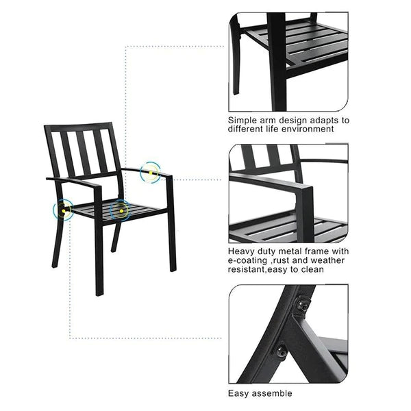 PHI VILLA 8-Piece Patio Dining Set with 13ft Umbrella & Metal Steel Table & Fixed Steckable Chairs