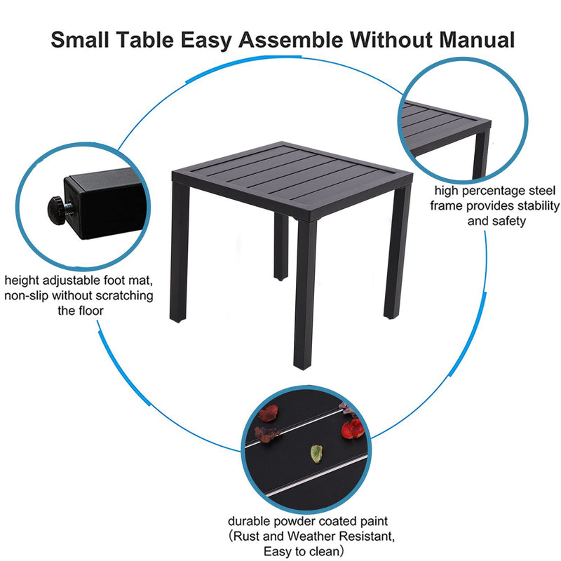 PHI VILLA Black Small Metal Square Side Coffee Bistro Table