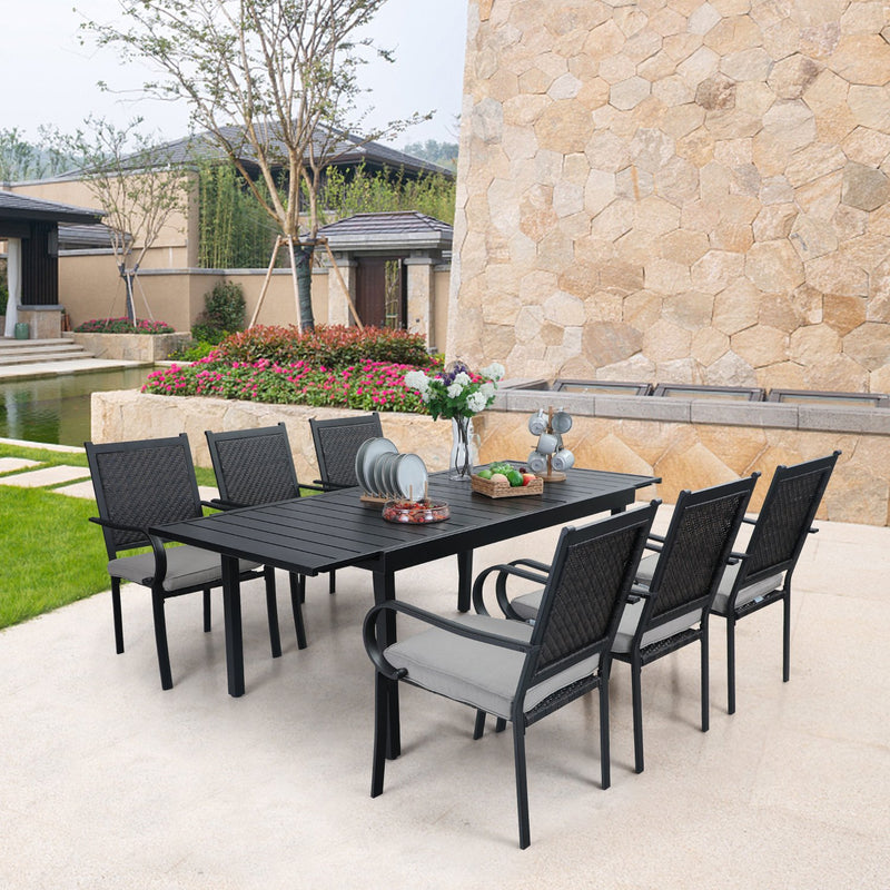PHI VILLA 7-piece/ 9-piece Patio Dining Set Rattan Dining Chairs with Extendable Table