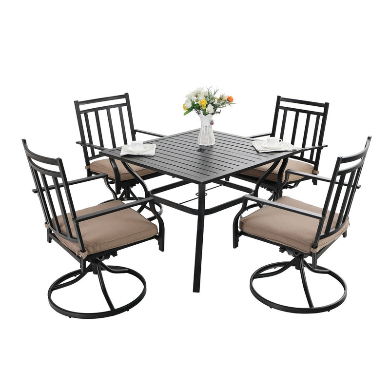 5-Piece Outdoor Dining Set 4 Cushioned Swivel Chairs and Larger Square Table PHI VILLA