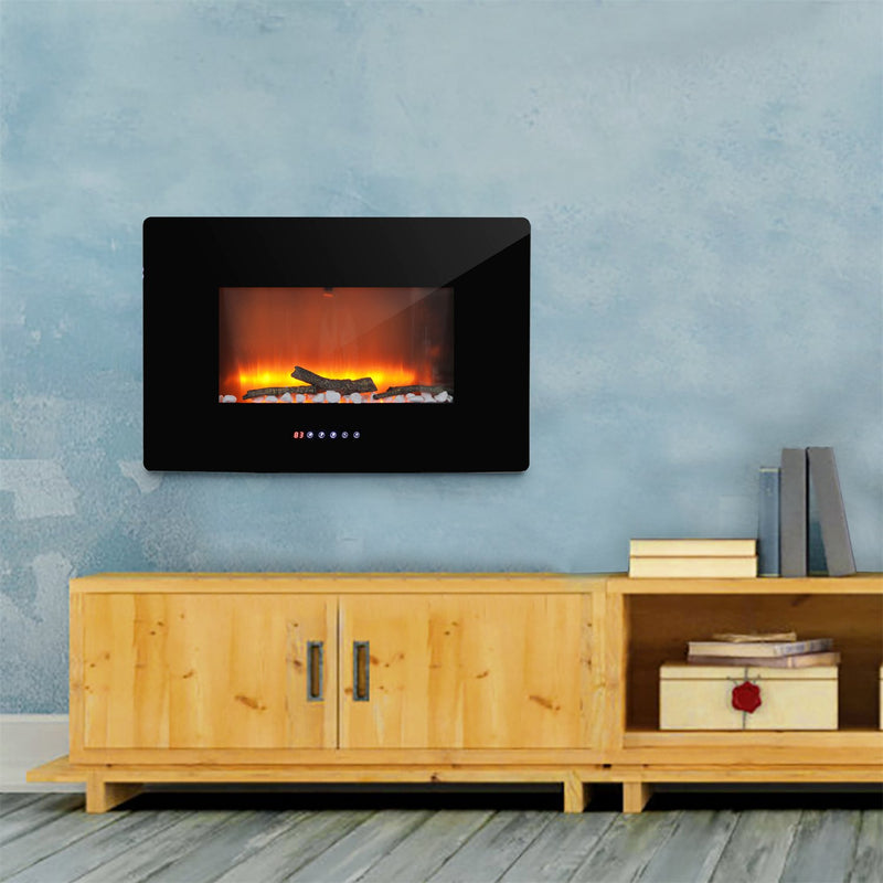 PHI VILLA 30 Inch Wall Mounted & Freestanding Curved Panel Remote Control Electric Fireplace