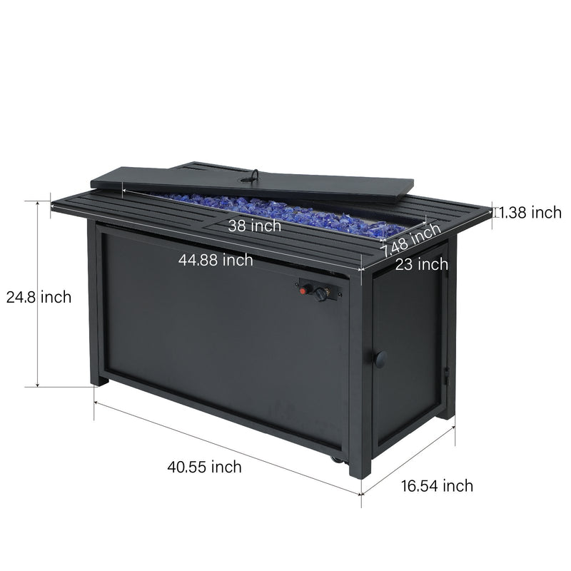 PHI VILLA 5-Piece Patio Fire Pit Set Rattan Sectional Sofa & 50,000BTU Rectangle Fire Pit Table With Lid