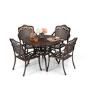 PHI VILLA 5-Piece Outdoor Cast Aluminum Golden Bronze Patio Dining Set with Round Table
