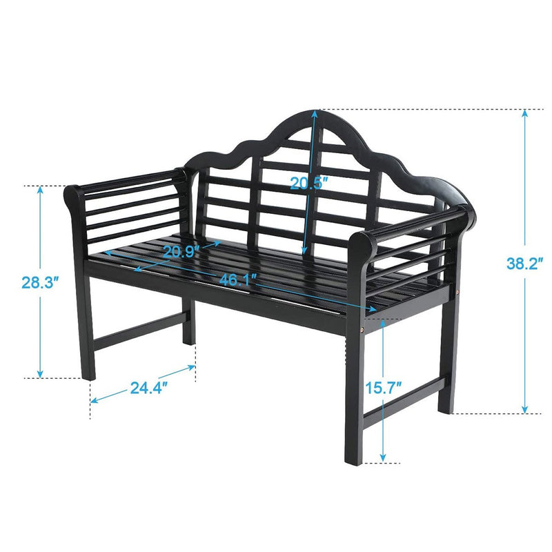 PHI VILLA Patio Acacia Wood Bench With Backrest & Armrest