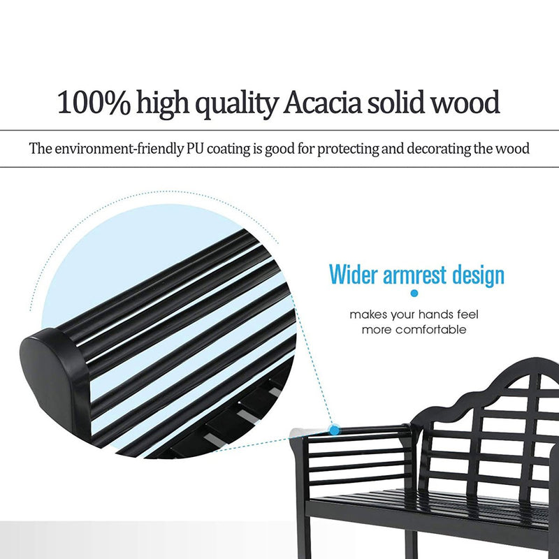 PHI VILLA Patio Acacia Wood Bench With Backrest & Armrest