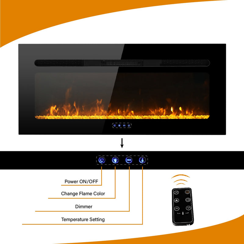 PHI VILLA 1500W Wall Recessed Electric Fireplace