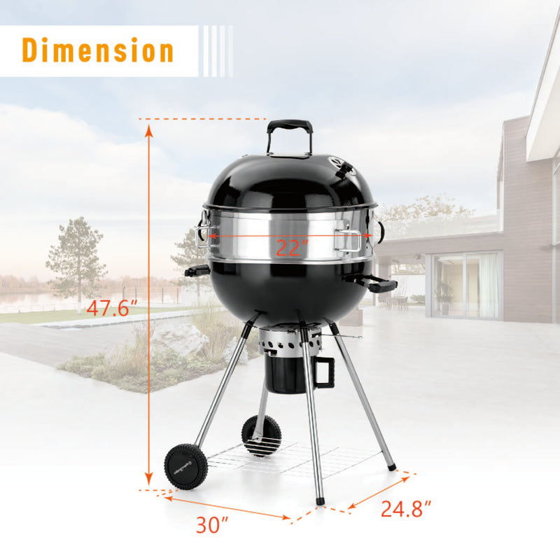 Captiva Designs 22-inch Kettle Charcoal BBQ Grill & Outdoor Pizza Oven Combo