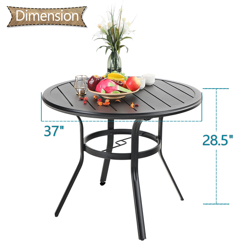 PHI VILLA 5-Piece Patio Dining Set With Round Steel Table & 4 Swivel Padded Textilene  Chairs