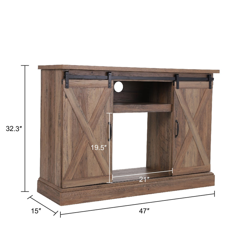 Phi Villa 47''/55'' Fireplace TV Stand and 18''/23'' Plug-in Fireplace with Storage Shelves and Sliding Double Barn Door