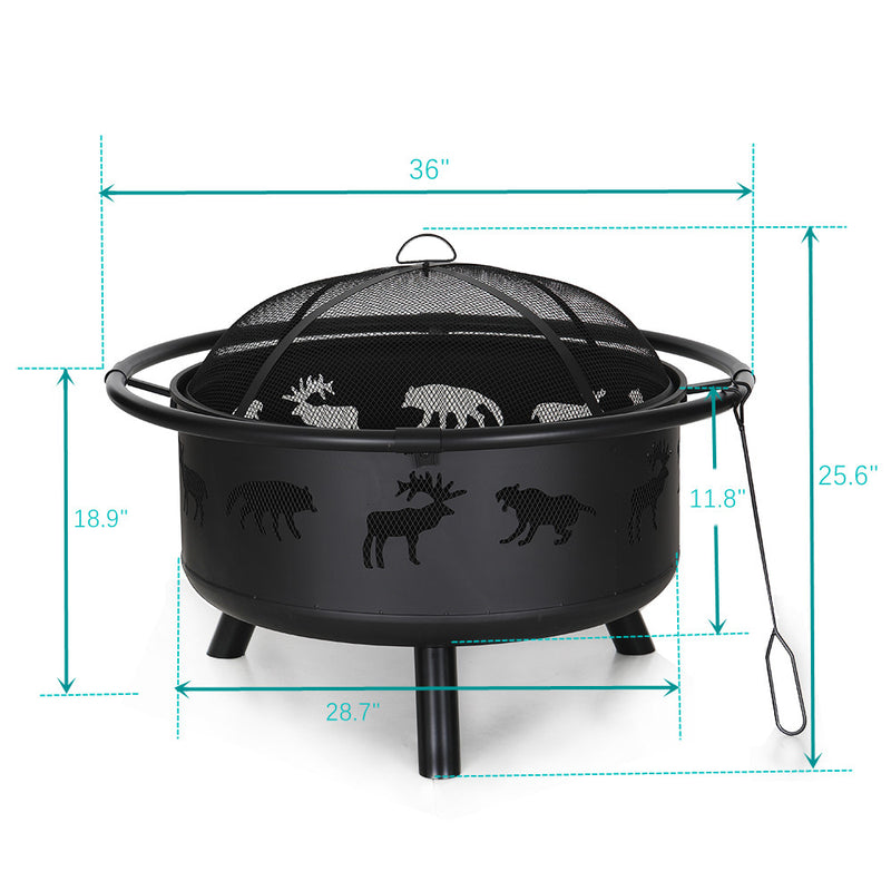 PHI VILLA 36" hollowed out animal-shaped pattern fire pit with lid and  Poker