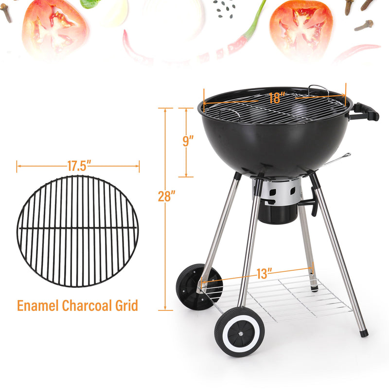 Captiva Designs Portable Kettle Enamel Charcoal Grill Outdoor BBQ Black Grill