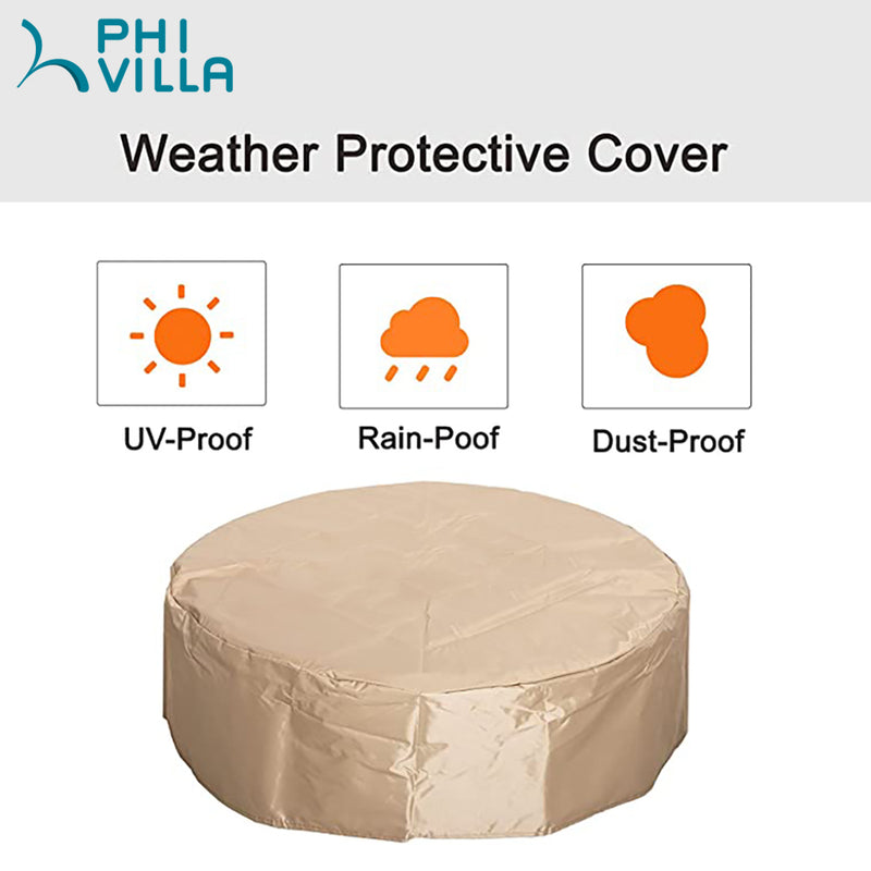 PHI VILLA 29 Inch 30,000 BTU Outdoor Terrafab Round Gas Fire Pit With Lava Rocks & PVC Rain Cover
