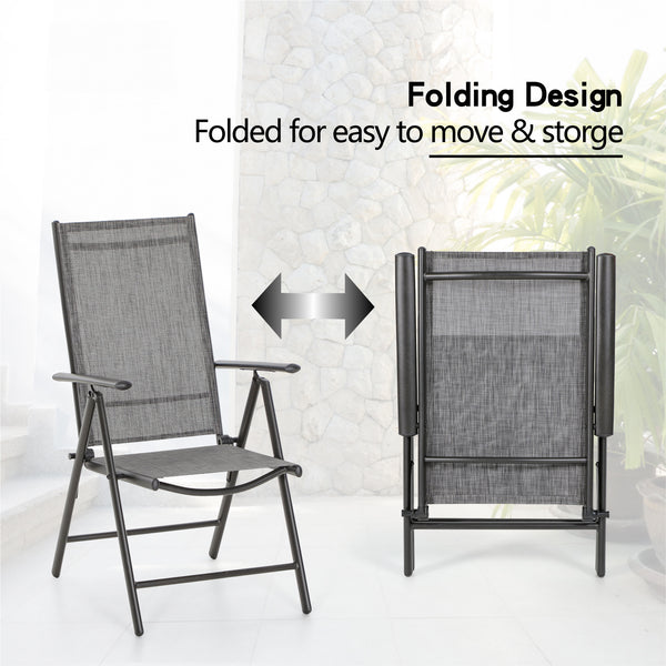 Phi Villa  Folding Sling Dining Chair Aluminum & Steel Frame, Set of 2