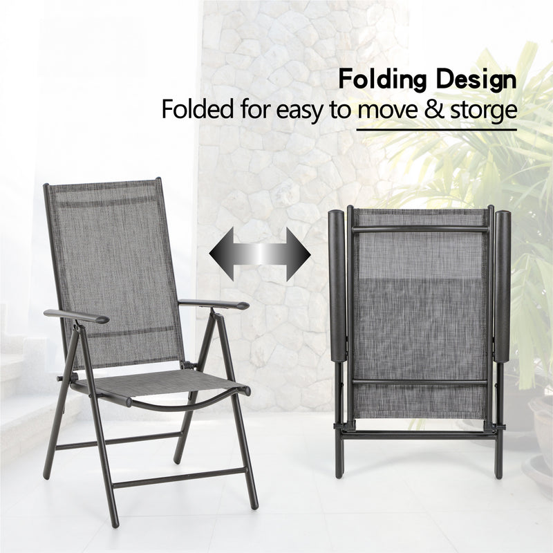 Phi Villa  Folding Sling Dining Chair Aluminum & Steel Frame, Set of 2
