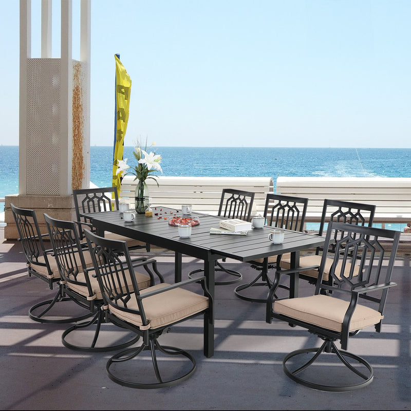 PHI VILLA 7-piece/ 9-piece Outdoor Patio Dining Sets Adjustable Patio Table and Cushioned Swivel Chairs