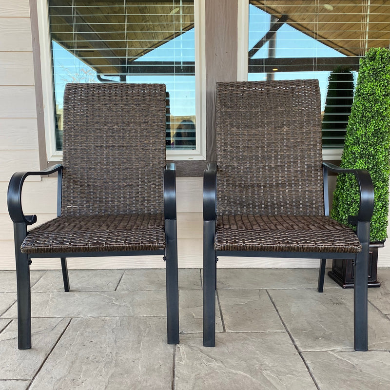 PHI VILLA Rattan Metal Patio Dining Chairs, Set of 2