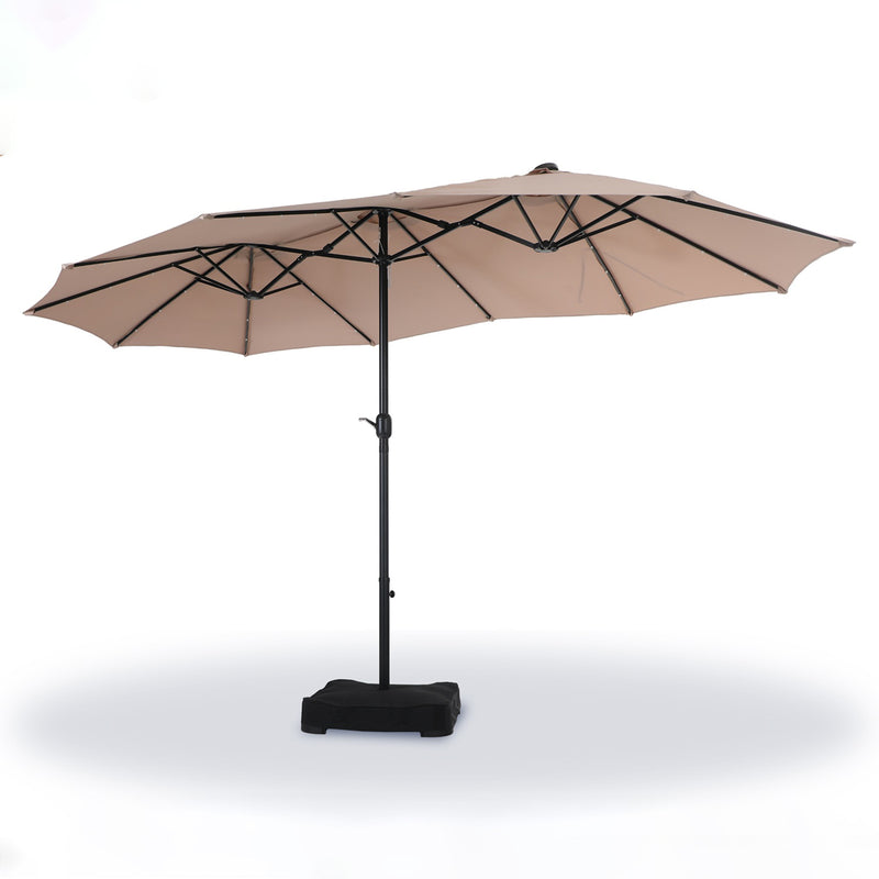 PHI VILLA 15ft Double-Sided Patio Extra Large Umbrella With LED Lights