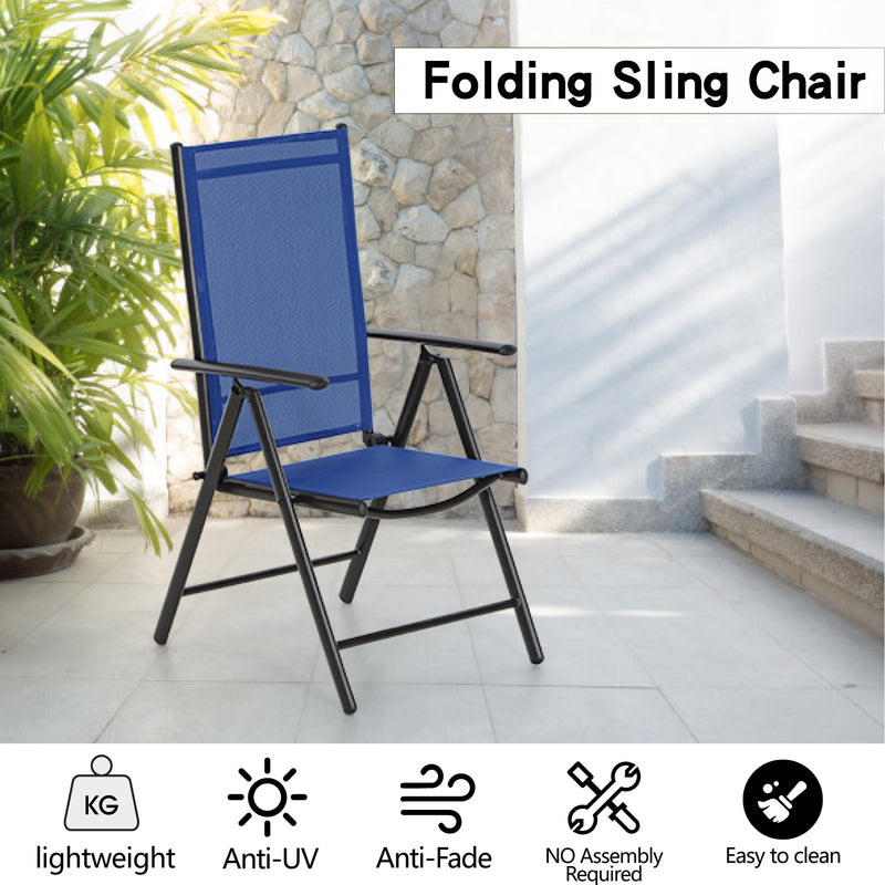 Phi Villa  Folding Sling Dining Chair Aluminum & Steel Frame, Set of 2