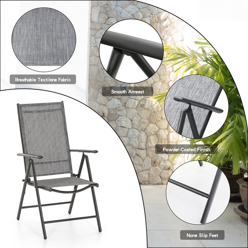 PHI VILLA 7 PCS Outdoor Dining Set 6 Adjustable Folding Sling Chair & Rectangle Dining Table