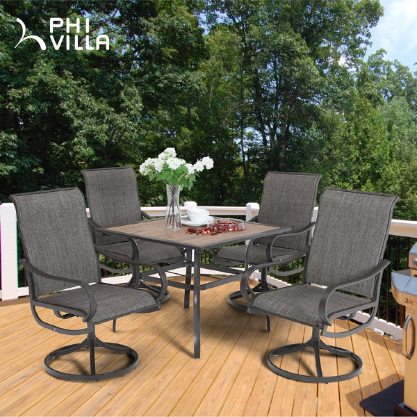 Phi Villa Wood-Look Patio Dining Table with Umbrella Hole