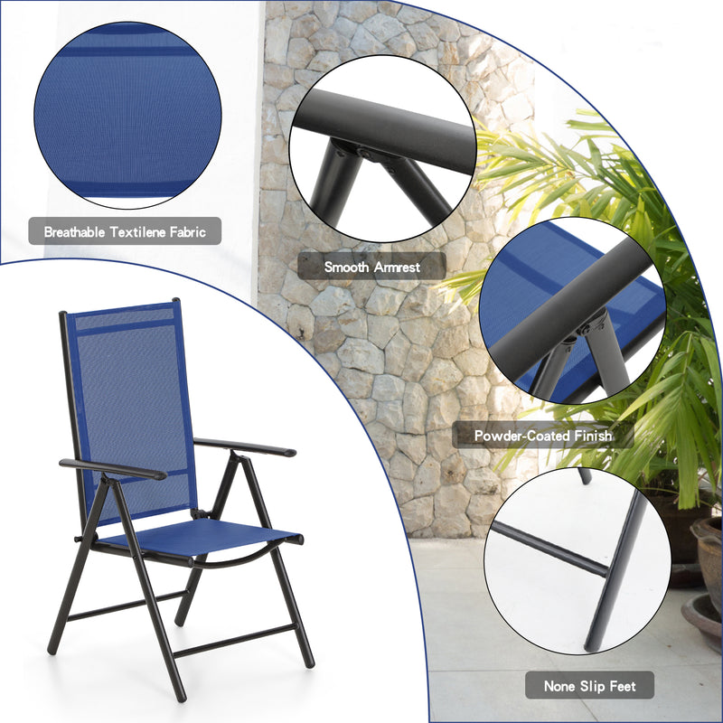 Phi Villa  Folding Sling Dining Chair Aluminum & Steel Frame, Set of 2
