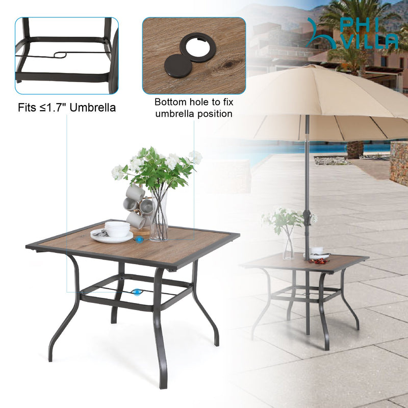 PHI VILLA 5-Piece Outdoor Dining Set Wood-look Square Table & 4 Textilene Swivel Chairs