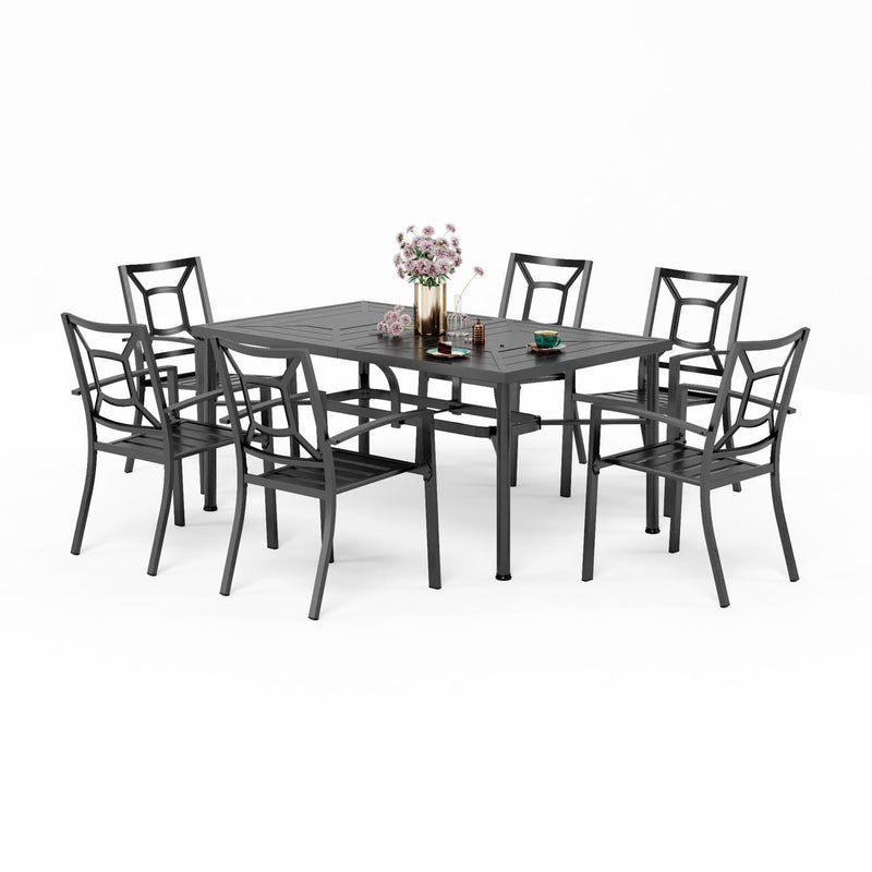 PHI VILLA 7-Piece Outdoor Patio Dining Set 6 Stackable Chairs and Rectangle Table