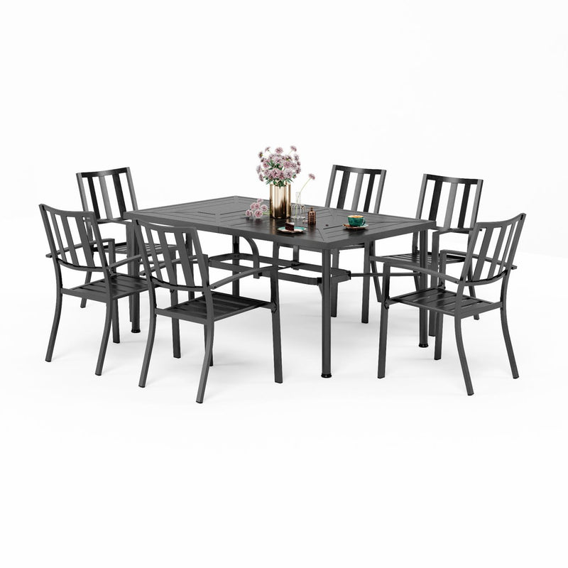 PHI VILLA 7-Piece Outdoor Patio Dining Set 6 Stackable Chairs and Rectangle Table