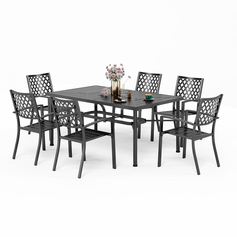 PHI VILLA 7-Piece Outdoor Patio Dining Set 6 Stackable Chairs and Rectangle Table