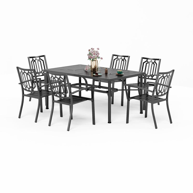 PHI VILLA 7-Piece Outdoor Patio Dining Set 6 Stackable Chairs and Rectangle Table