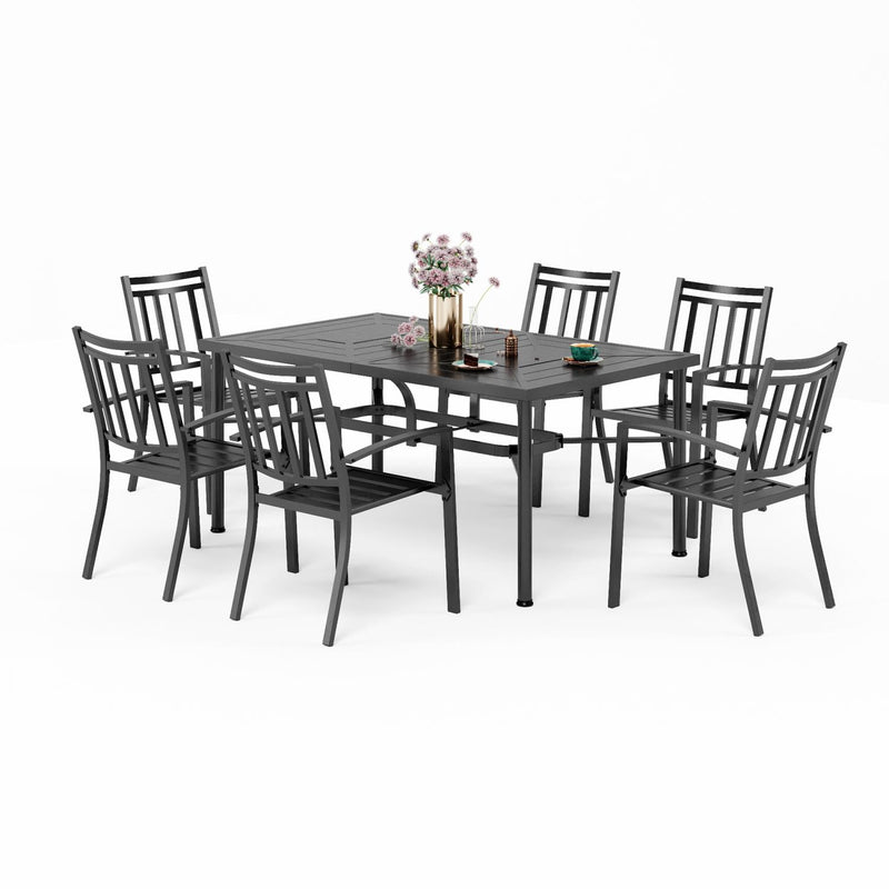 PHI VILLA 7-Piece Outdoor Patio Dining Set 6 Stackable Chairs and Rectangle Table