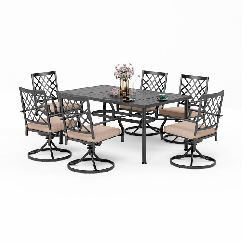 Phi Villa 7-Piece Patio Dining Set 6 Swivel Chairs & Steel Rectangle Table