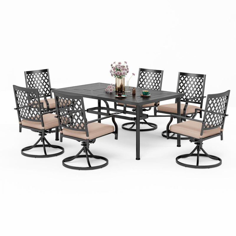 Phi Villa 7-Piece Patio Dining Set 6 Swivel Chairs & Steel Rectangle Table