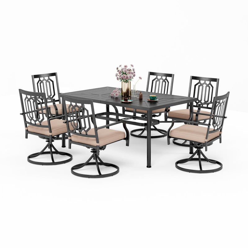 Phi Villa 7-Piece Patio Dining Set 6 Swivel Chairs & Steel Rectangle Table