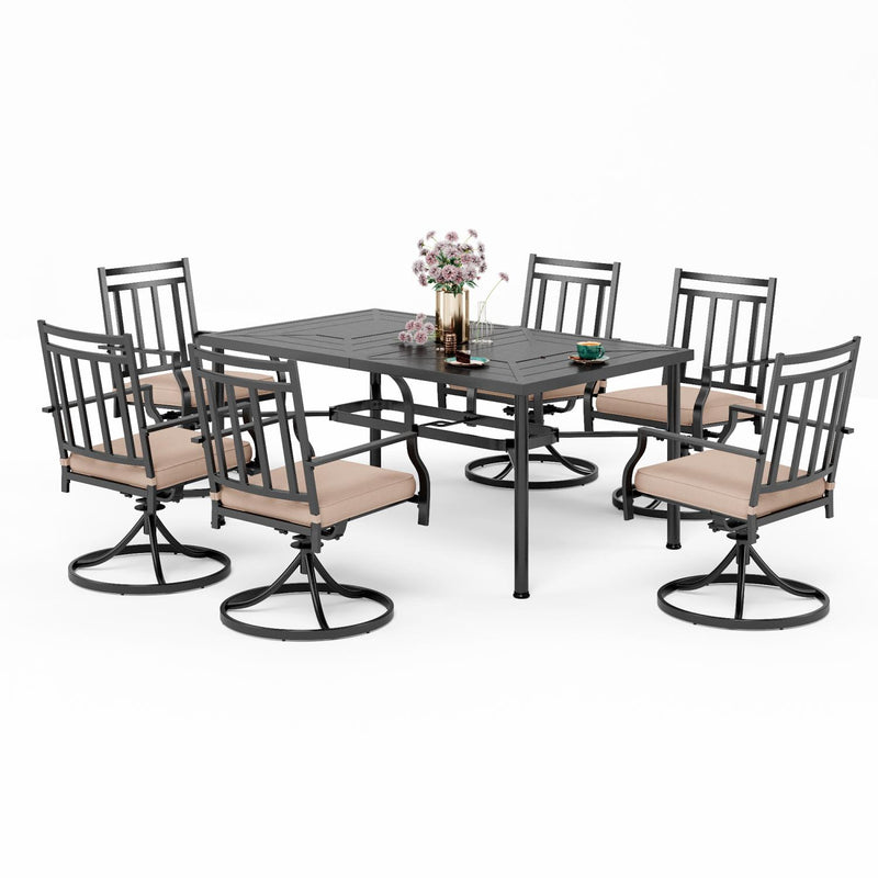 Phi Villa 7-Piece Patio Dining Set 6 Swivel Chairs & Steel Rectangle Table