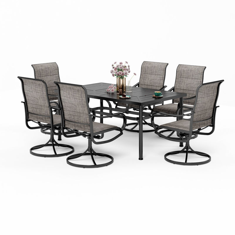 PHI VILLA 7-Piece Patio Dining Set 6 Textilene Padded Swivel Chairs and Steel Rectangle Table