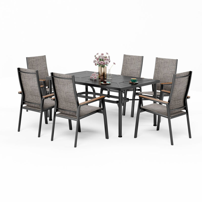 PHI VILLA 7-Piece Outdoor Dining Set with Rectangle Steel Table & 6 Textilene Dining Chairs