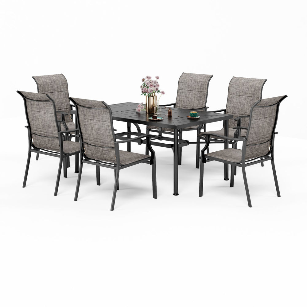 PHI VILLA 7-Piece Outdoor Dining Set with Rectangle Steel Table & 6 Textilene Dining Chairs 