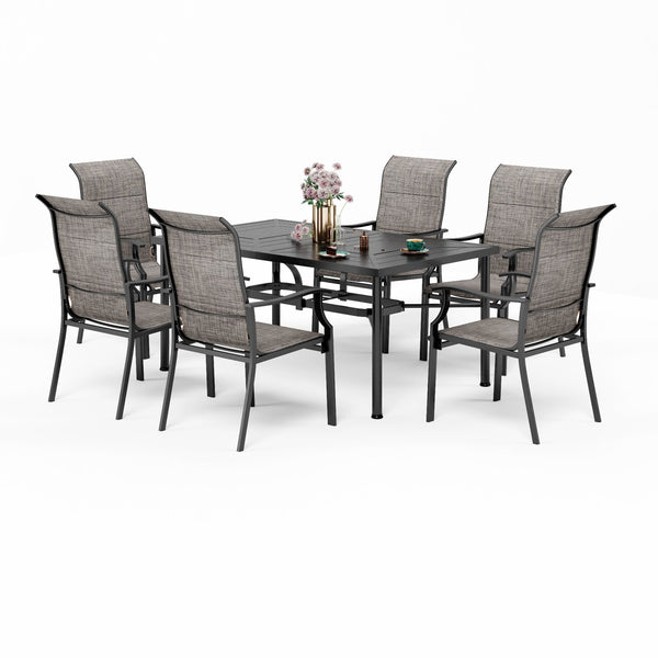PHI VILLA 7-Piece Outdoor Dining Set with Rectangle Steel Table & 6 Textilene Dining Chairs