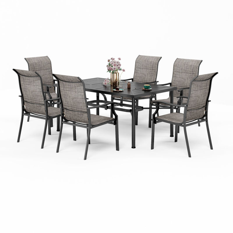 PHI VILLA 7-Piece Outdoor Dining Set with Rectangle Steel Table & 6 Textilene Dining Chairs